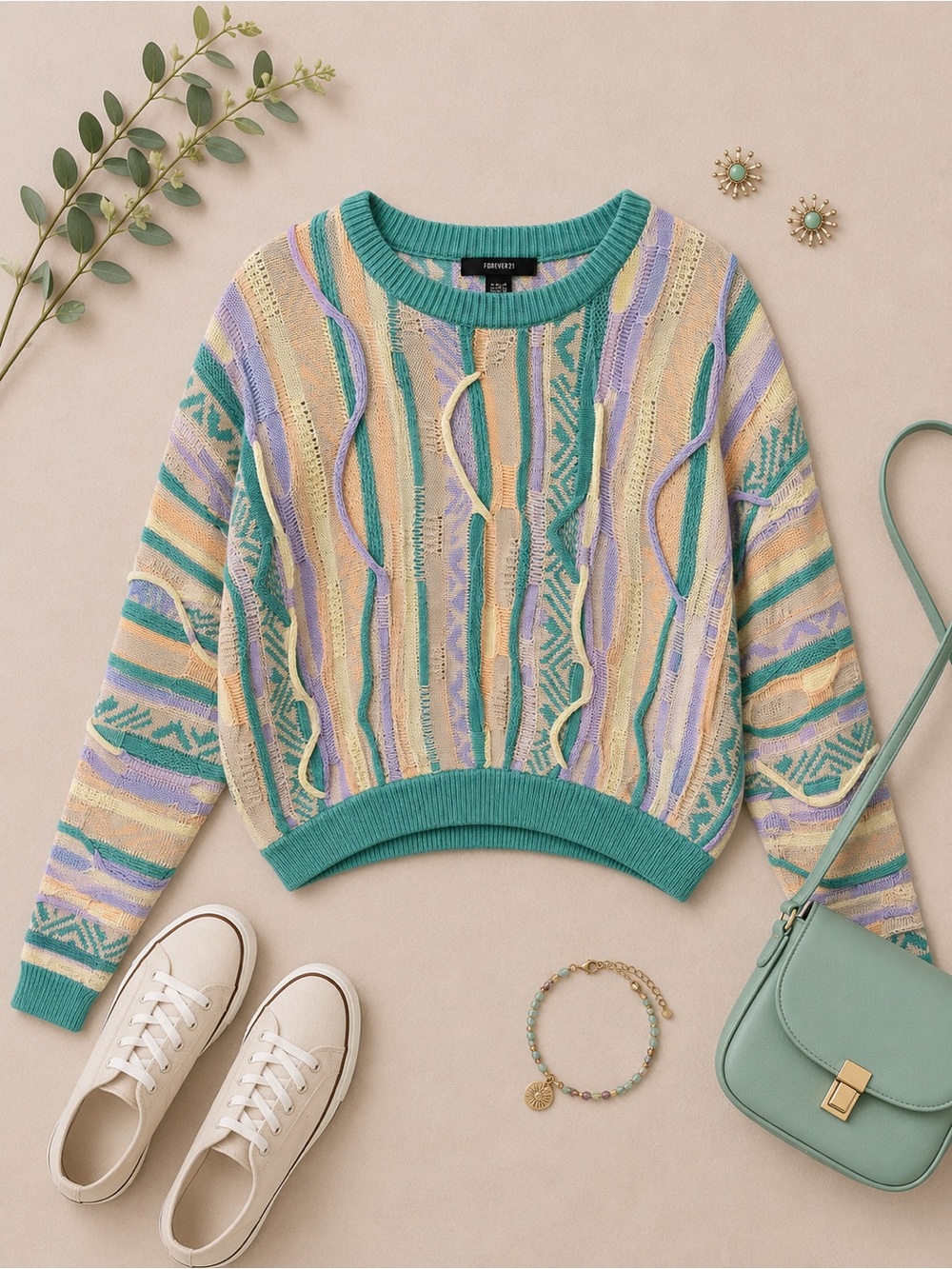 Forever 21 Pastel Multicolor Textured Knit Sweater Size Medium